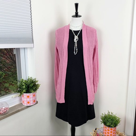 Talbots | Pink Linen Woven Open Cardigan Sweater